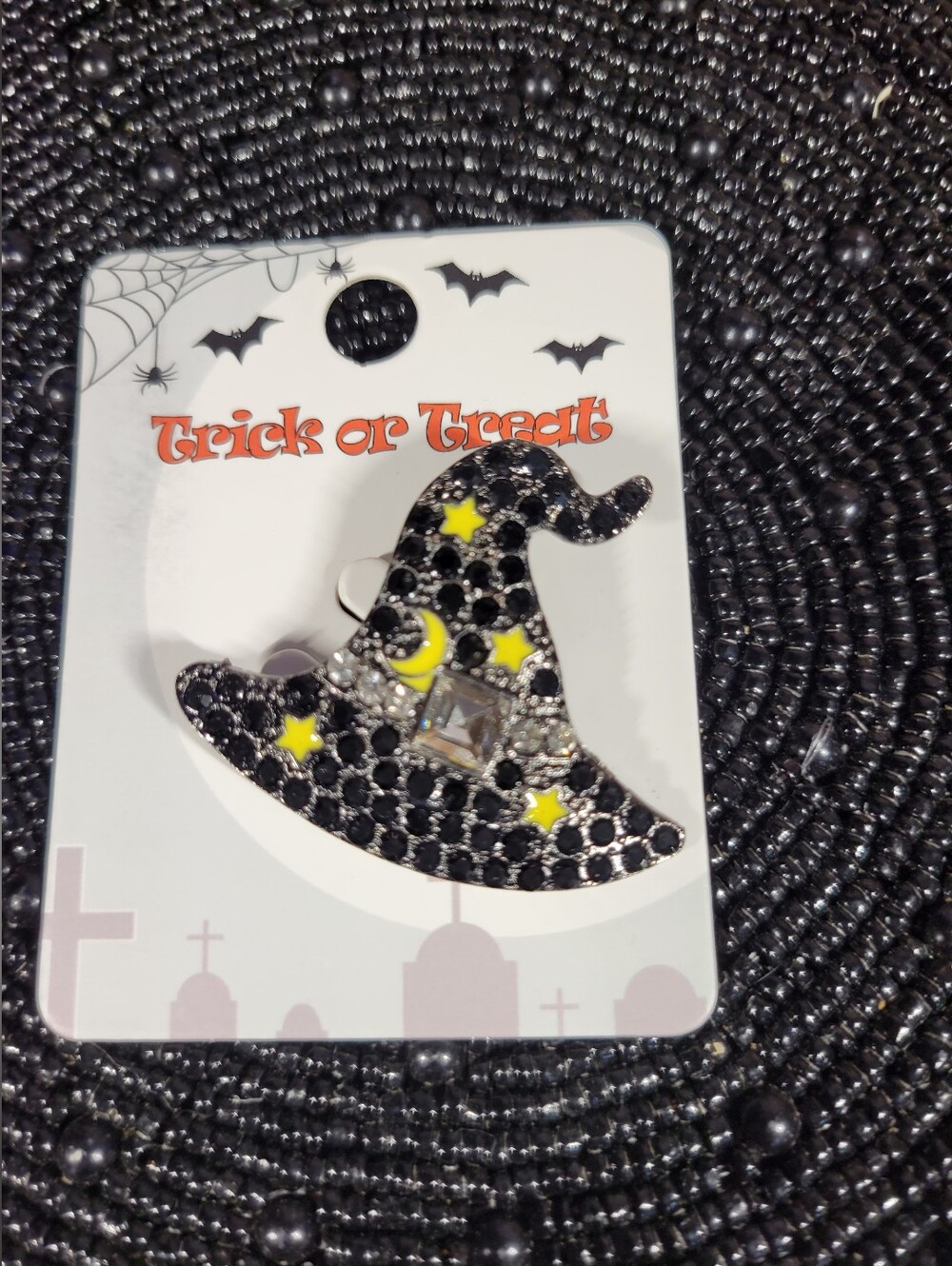 Halloween Black Witch Hat Brooch Pin with buckle, stars